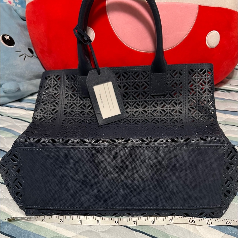 TORY BURCH EUC Dark Blue Perforated Tote - Picture 8 of 10